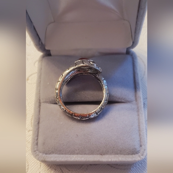 Silver Tone Snake Ring With Faux Ruby Serpant Wrap Around Size 7.5-8 - Picture 4 of 4